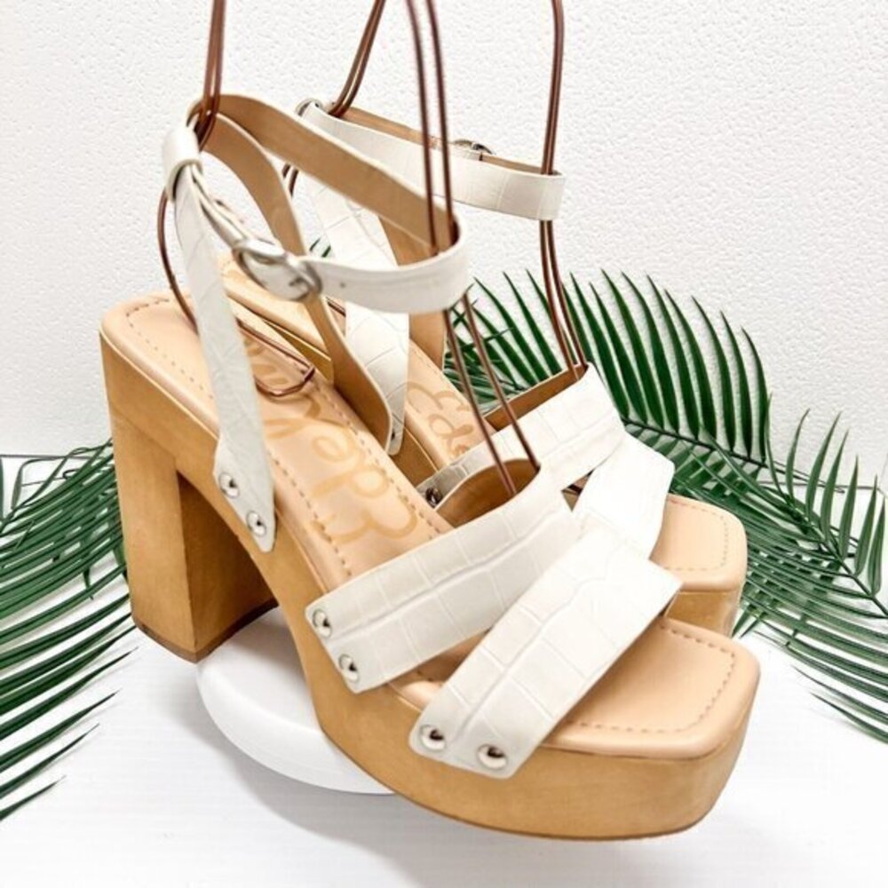 Sam Edelman White Croc-Embossed Platform Sandals